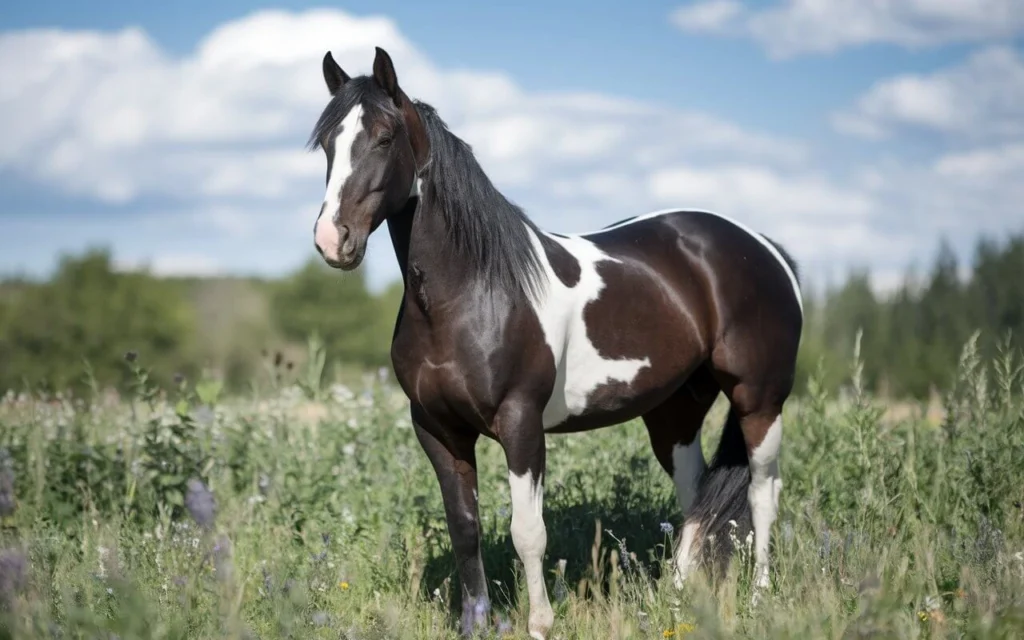 Horse standing in a wide open field