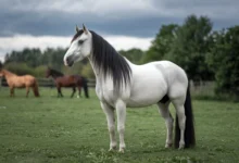 Horse standing in a field during golden hour