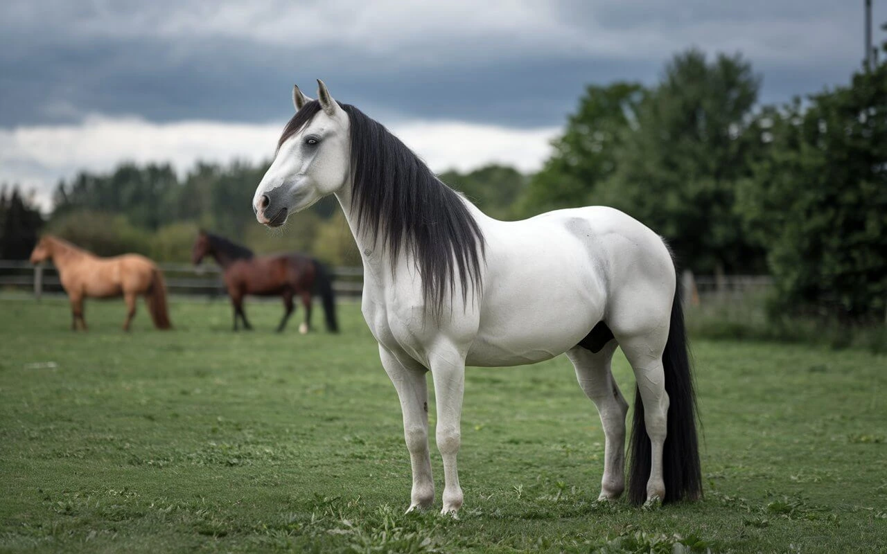 Horse standing in a field during golden hour