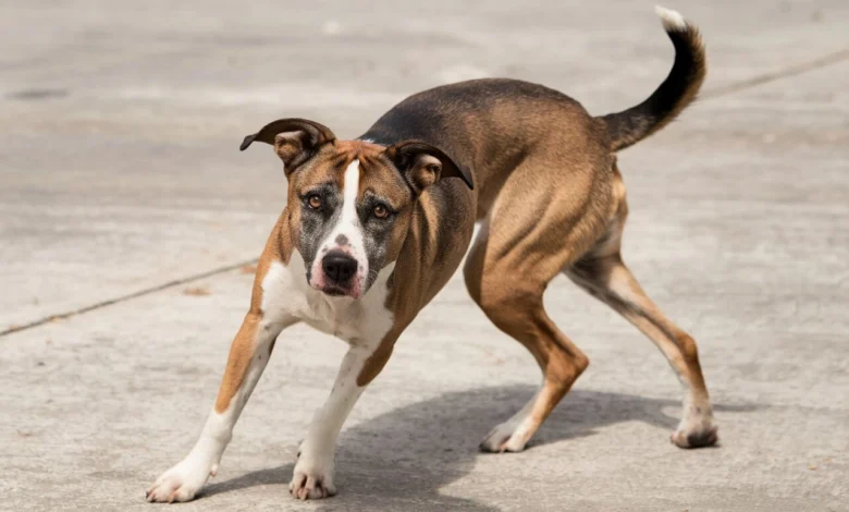 A dog spinning in circles and acting unusual in a backyard.