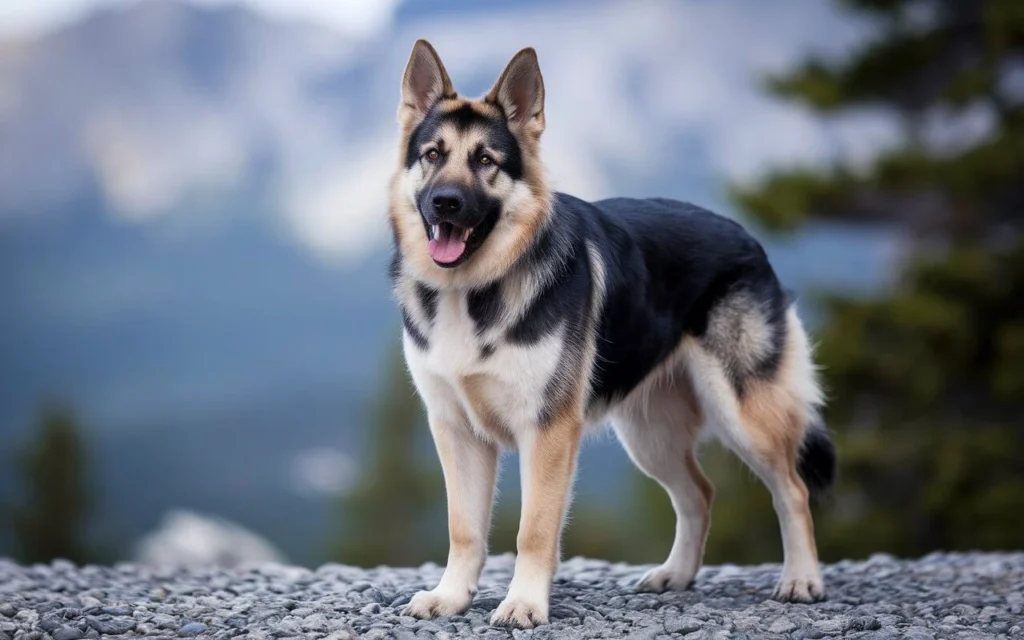 Alert German Shepherd standing with an intense gaze, ready to protect