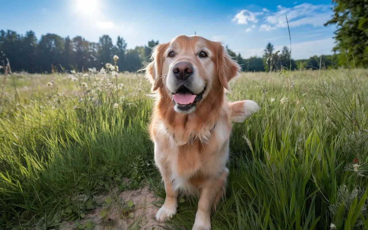 Close-up of a Golden Retriever smiling