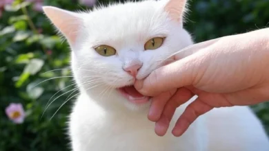 Cat biting owner as part of playful interaction